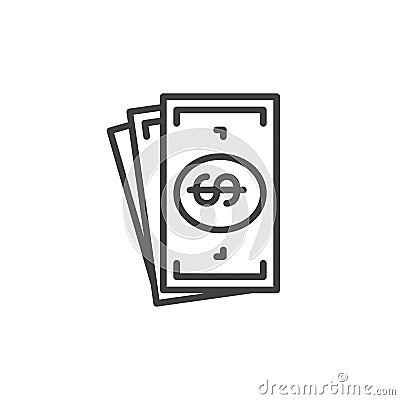 Cash money line icon, outline vector sign, linear style pictogram isolated on white. Vector Illustration