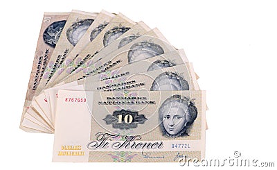 Cash money, ten kroner bills from Denmark Stock Photo