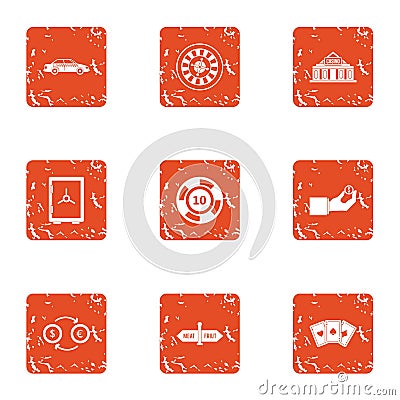 Cash protect icons set, grunge style Vector Illustration