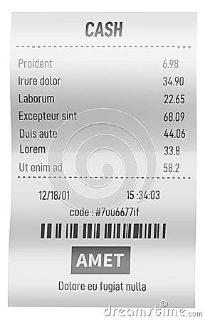 Cash receipt mockup. Realsitic paper bill checkout Vector Illustration