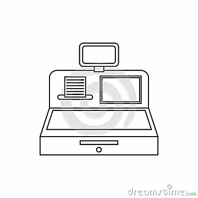 Cash register with cash drawer icon, outline style Vector Illustration