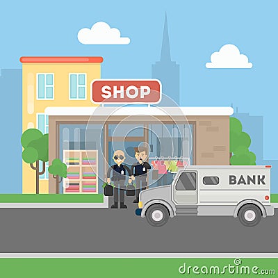 Cash transit security. Vector Illustration