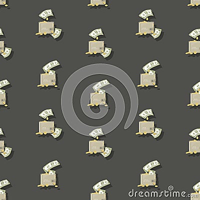 Cash wallet. Dollars signs, gold coins. Money pattern. American bill, currency in wallet. Vector Illustration