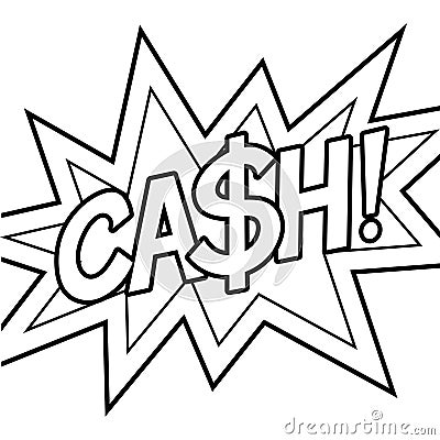 Cash word comic book coloring vector illustration Vector Illustration