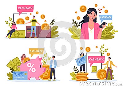 Cashback concept. Pay for goods and get cash back. Vector Illustration