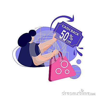 Cashback coupon icon flat Illustration for 50% off get vouchers discounts, reward program color blue, pink, perfect for ui ux desi Stock Photo