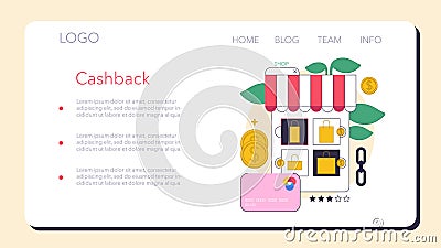 Cashback refund. Passive income from the internet. Purchase transaction Vector Illustration