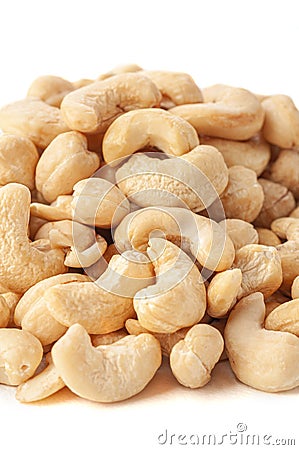 Cashew group. Close-up. White background . Isolated Stock Photo