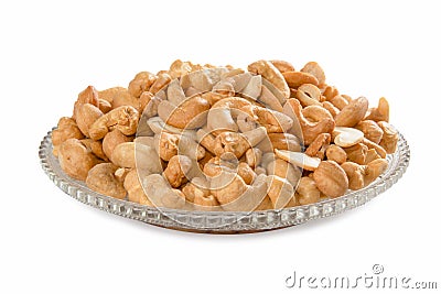 Cashew nuts in a crystal dish Stock Photo