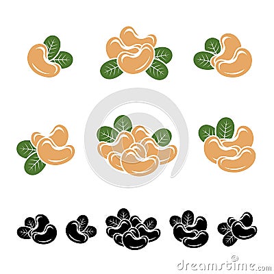 Cashew nuts set. Vector Vector Illustration