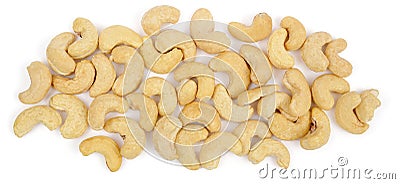 Cashew pile isolated on white background. Panorama of Cashew nuts without shell closeup. Nuts collection Stock Photo