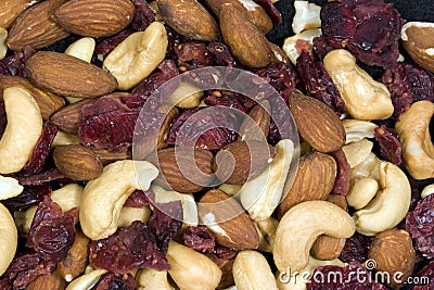 Cashews, Almonds, and dried Cranberries Stock Photo