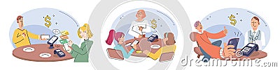 Cashless. Wireless payment systems utilize encryption technology to ensure secure transactions Mobile cashless payments Vector Illustration