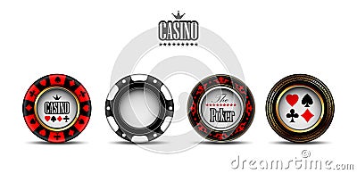 Casino advertising with a set of playing chips on a white background. 3D vector. High detailed realistic illustration Vector Illustration