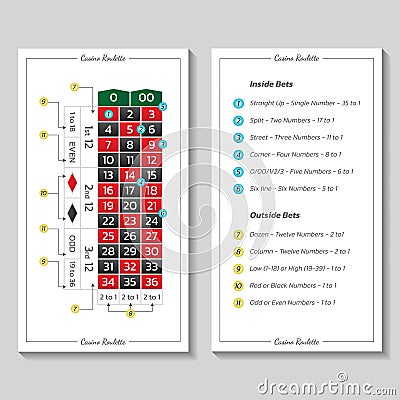 Casino american roulette rules. Infographics of playing and payout of game Vector Illustration