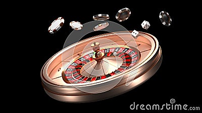 Casino background. Luxury Casino roulette wheel isolated on black background. Casino theme. Close-up white casino Cartoon Illustration