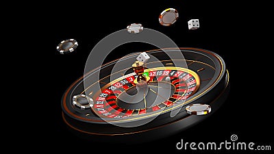 Casino background. Luxury Casino roulette wheel isolated on black background. Casino theme. Close-up white casino Cartoon Illustration