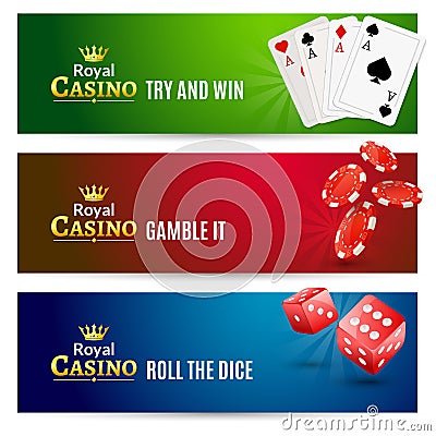 Casino banner gambling set. Poker roulette. Vector Illustration
