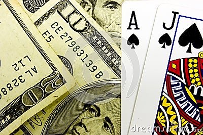 Casino Blackjack Poker Cards and Money Stock Photo