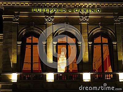 Casino building architectural detail in German spa town, night scene Stock Photo