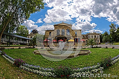 Casino building in park landscape of German spa town, fish-eye effect Editorial Stock Photo
