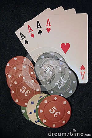 Casino cards and chips. Card deck and poker chips. Stock Photo