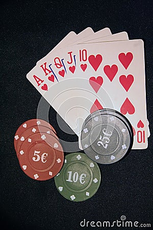 Casino cards and chips. Card deck and poker chips. Stock Photo