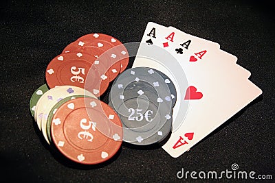 Casino cards and chips. Card deck and poker chips. Stock Photo