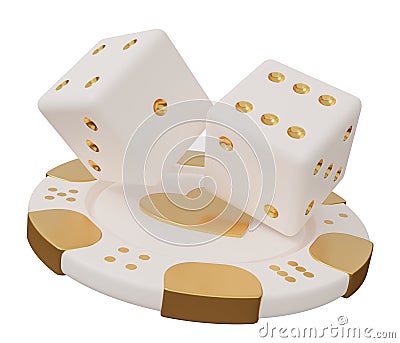 casino chip dice gold 3d. isolated minimal 3d render illustration in cartoon trendy style Cartoon Illustration