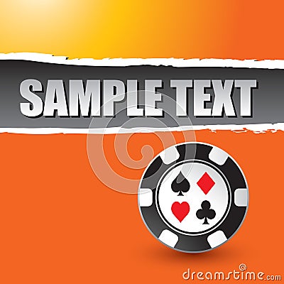 Casino chip on orange ripped banner Vector Illustration