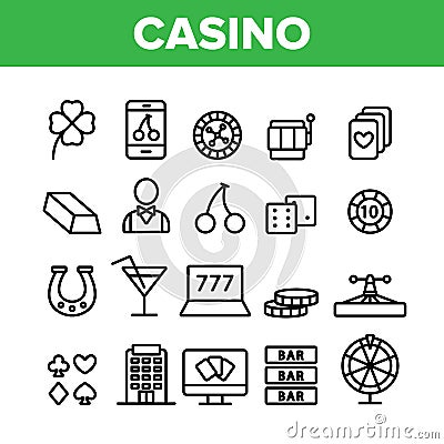 Casino Collection Play Elements Vector Icons Set Vector Illustration