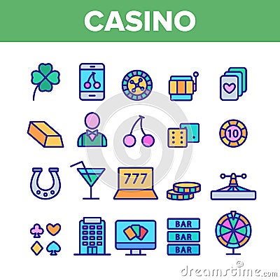 Casino Color Play Elements Vector Icons Set Vector Illustration