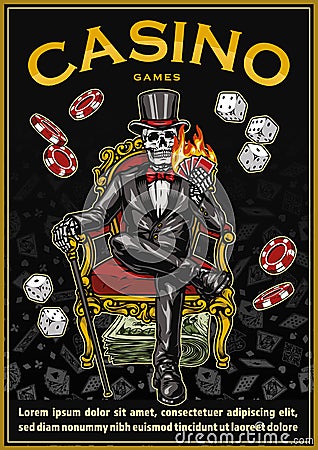 Casino colorful vintage poster Vector Illustration