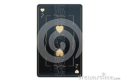 Casino concept, Hearts deuce playing card, black and gold design isolated on white background. Gambling, luxury style, poker, Cartoon Illustration