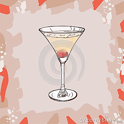 Casino Contemporary classic cocktail illustration. Alcoholic bar drink hand drawn vector. Pop art isolated sketch style menu item Cartoon Illustration