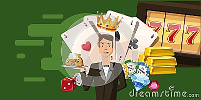 Casino croupier horizontal banner, cartoon style Vector Illustration