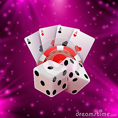 Casino dice banner signboard on background. Vector Illustration