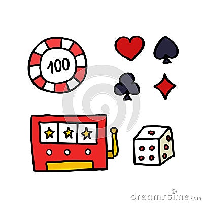 Casino doodle icons Cartoon Illustration