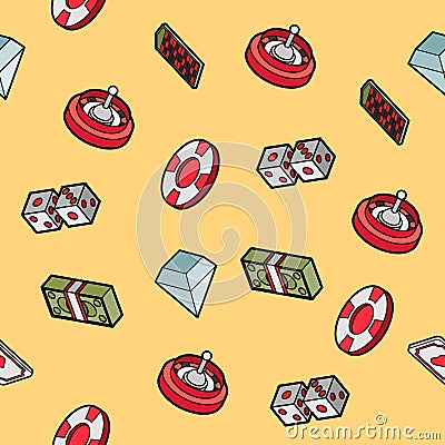 Casino flat outline isometric pattern Vector Illustration