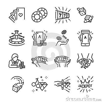 Casino and gamble line icon set. Vector Illustration