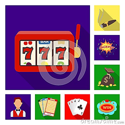 Casino and gambling flat icons in set collection for design. Casino and equipment vector symbol stock web illustration. Vector Illustration