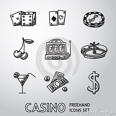 Casino, gambling freehand icons set. vector Vector Illustration