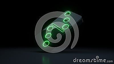 Domino Modern Design 3x3 Dots With Neon Green Lights Isolated On The Black Background - 3D Illustration Stock Photo