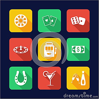 Casino Or Gambling Icons Flat Design Vector Illustration