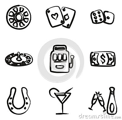 Casino Or Gambling Icons Freehand Vector Illustration