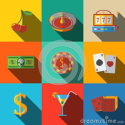 Casino, gambling modern flat icons set - dice Vector Illustration