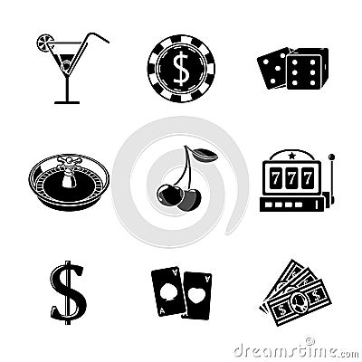 Casino gambling monochrome icons set with - dice Vector Illustration