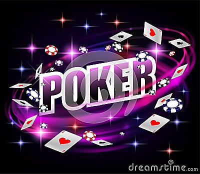 Casino Gambling Poker background design. Poker banner with chips and playing cards. Online shiny Casino Banner dark Vector Illustration