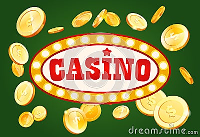 Casino gambling poster design. Money coins winner success concept. Slot machine game prize Vector Illustration