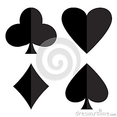 Casino gambling theme. Set of playing card suits. Poker card suits - heart, club, spade and diamonds. Vector illustration Cartoon Illustration